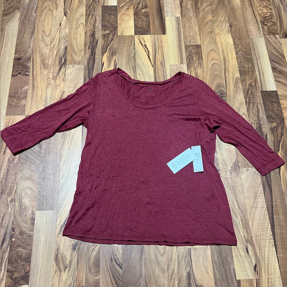 NWT Eileen Fisher Burgundy Silk Cotton Jersey 3/4 Sleeve Top Size Large
